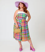 Unique Vintage Plus Size Rainbow Plaid Nancy Romper - Unique Vintage - Womens, BOTTOMS, ROMPERS AND JUMPSUITS