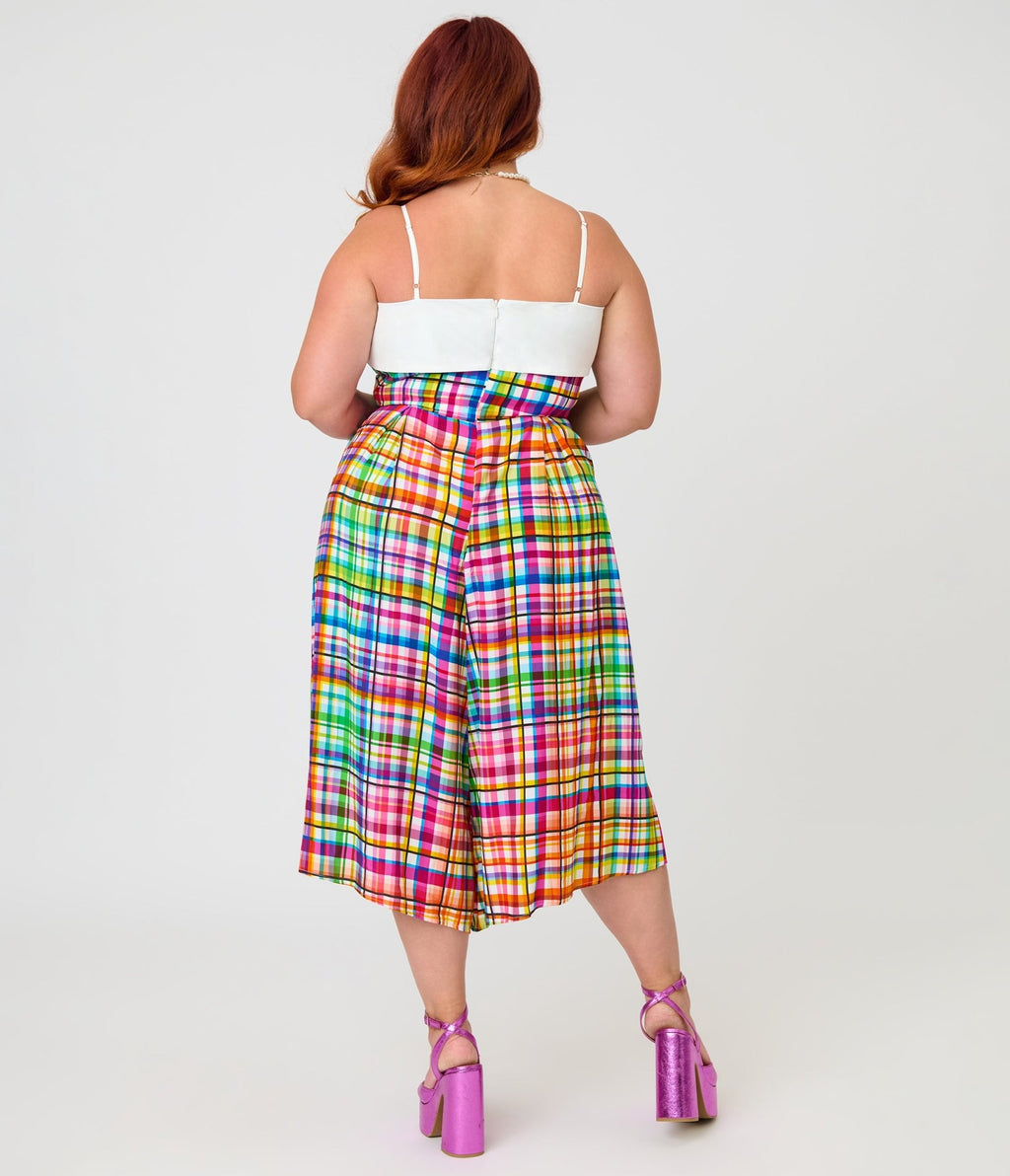 Unique Vintage Plus Size Rainbow Plaid Nancy Romper - Unique Vintage - Womens, BOTTOMS, ROMPERS AND JUMPSUITS