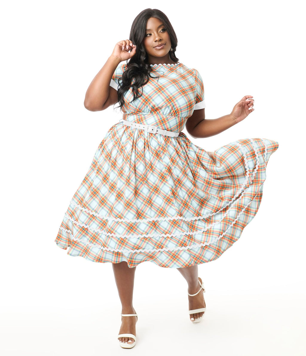 Unique Vintage Plus Size Rainbow Plaid Swing Dress - Unique Vintage - Womens, DRESSES, SWING