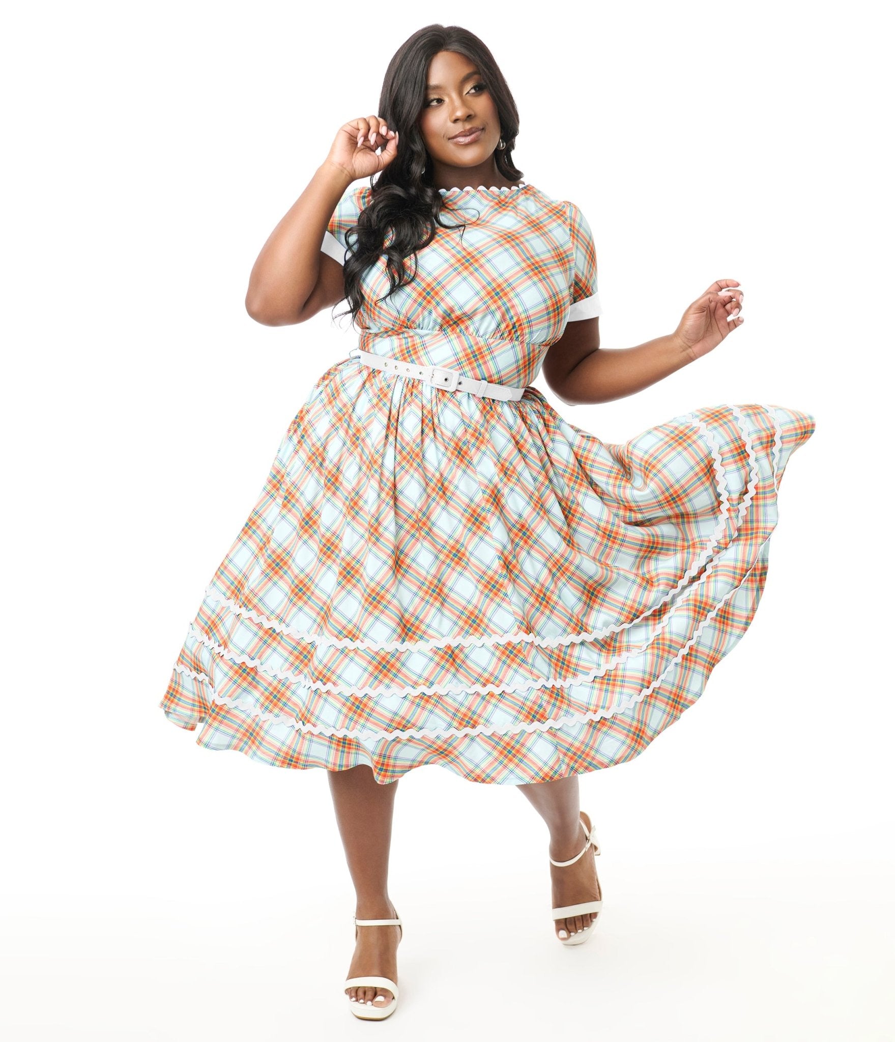 Unique Vintage Plus Size Rainbow Plaid Swing Dress - Unique Vintage - Womens, DRESSES, SWING