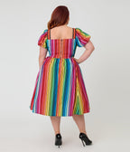 Unique Vintage Plus Size Rainbow Pride Striped Button Front Swing Dress - Unique Vintage - Womens, DRESSES, SWING