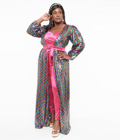 Unique Vintage Plus Size Rainbow Sequins Hollywood Duster - Unique Vintage - Womens, DRESSES, MAXI