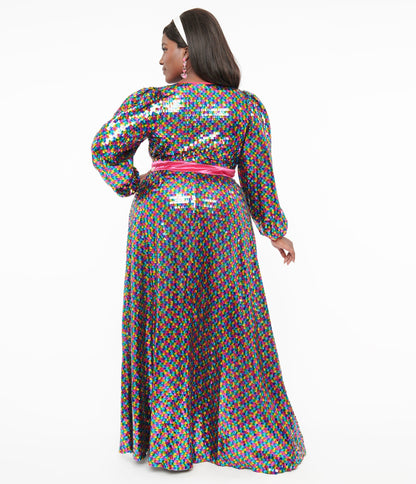 Unique Vintage Plus Size Rainbow Sequins Hollywood Duster - Unique Vintage - Womens, DRESSES, MAXI