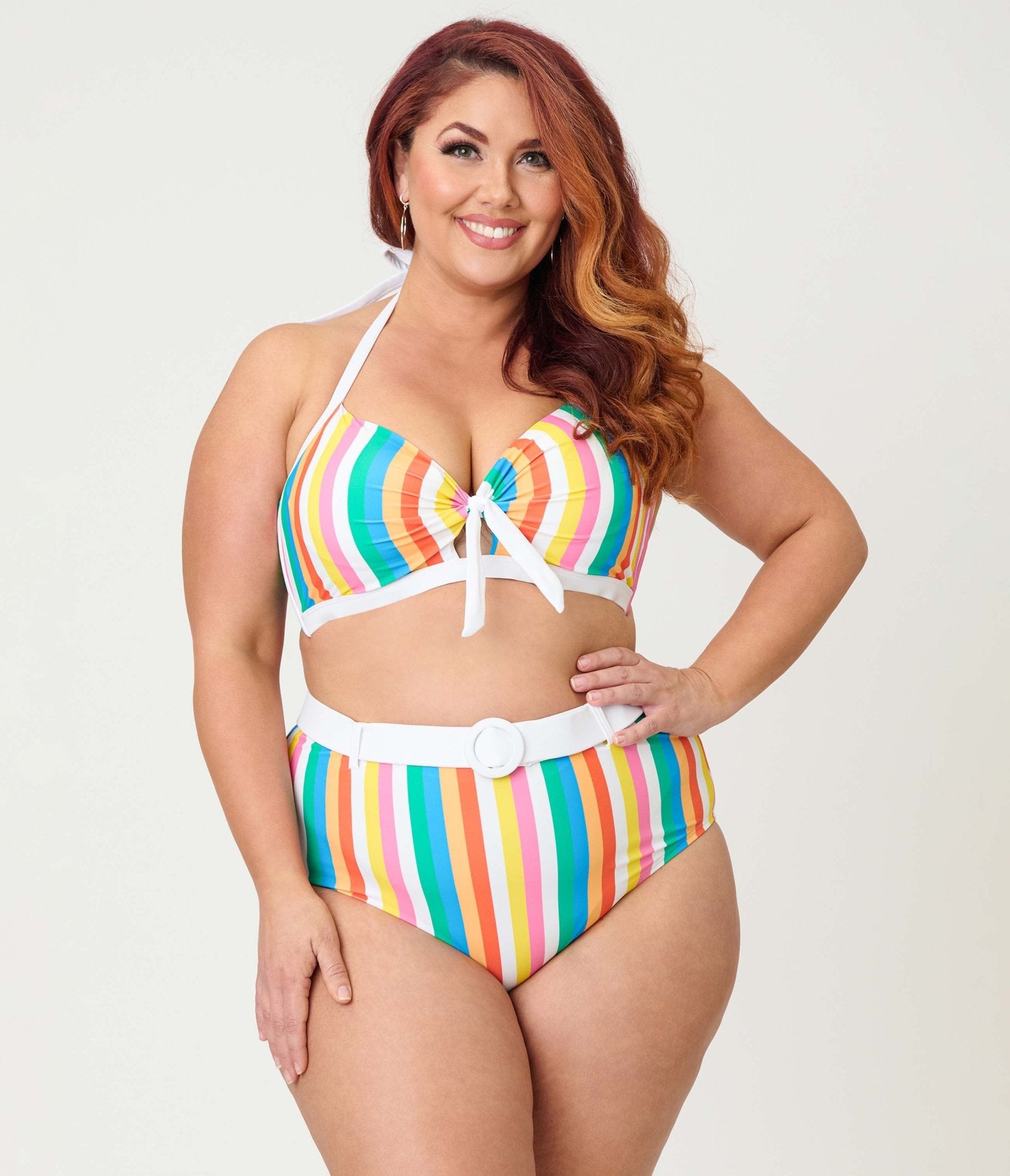 Unique Vintage Plus Size Rainbow Stripe Halter Swim Top - Unique Vintage - Womens, SWIM, TOP