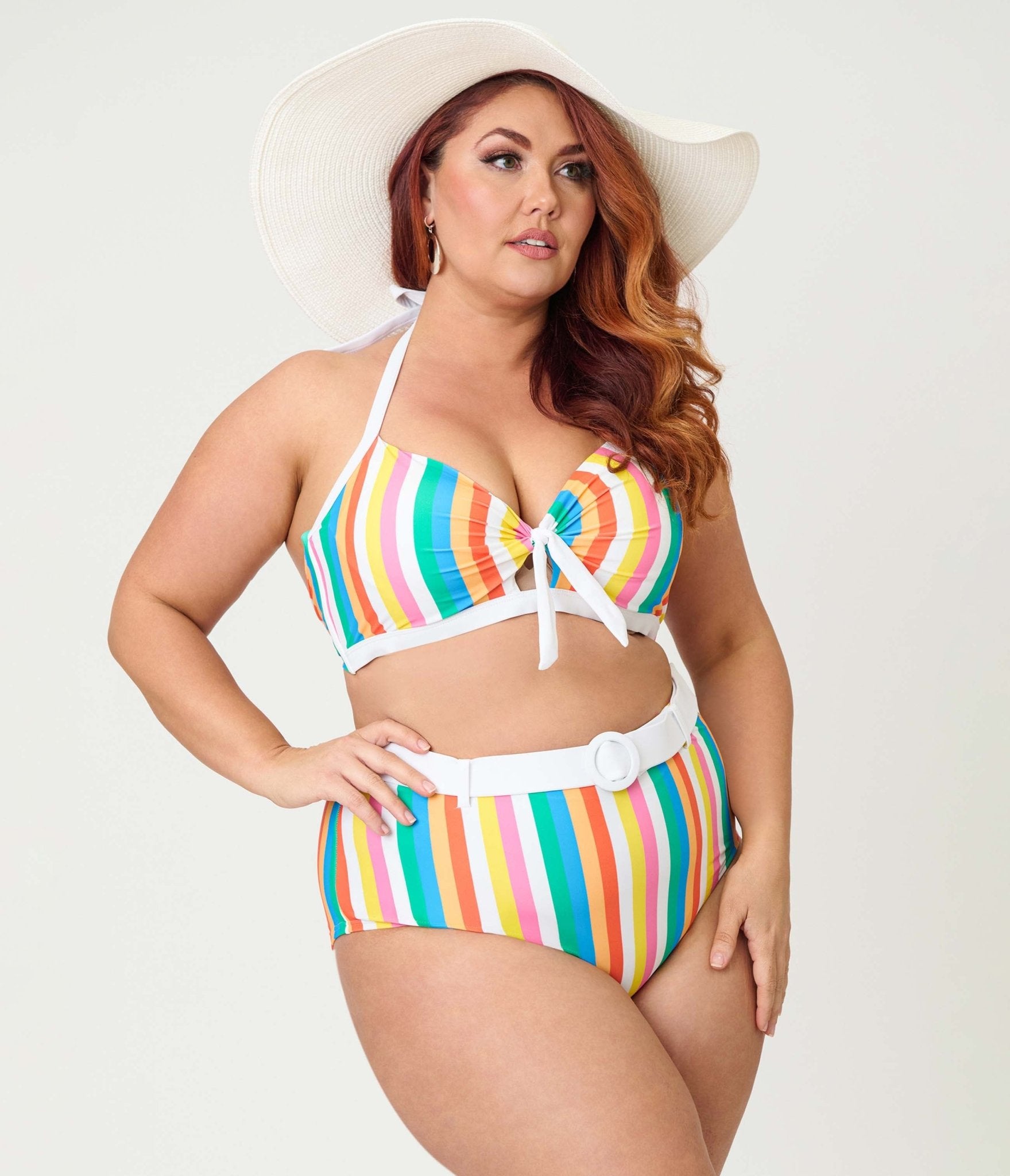 Unique Vintage Plus Size Rainbow Stripe Halter Swim Top - Unique Vintage - Womens, SWIM, TOP