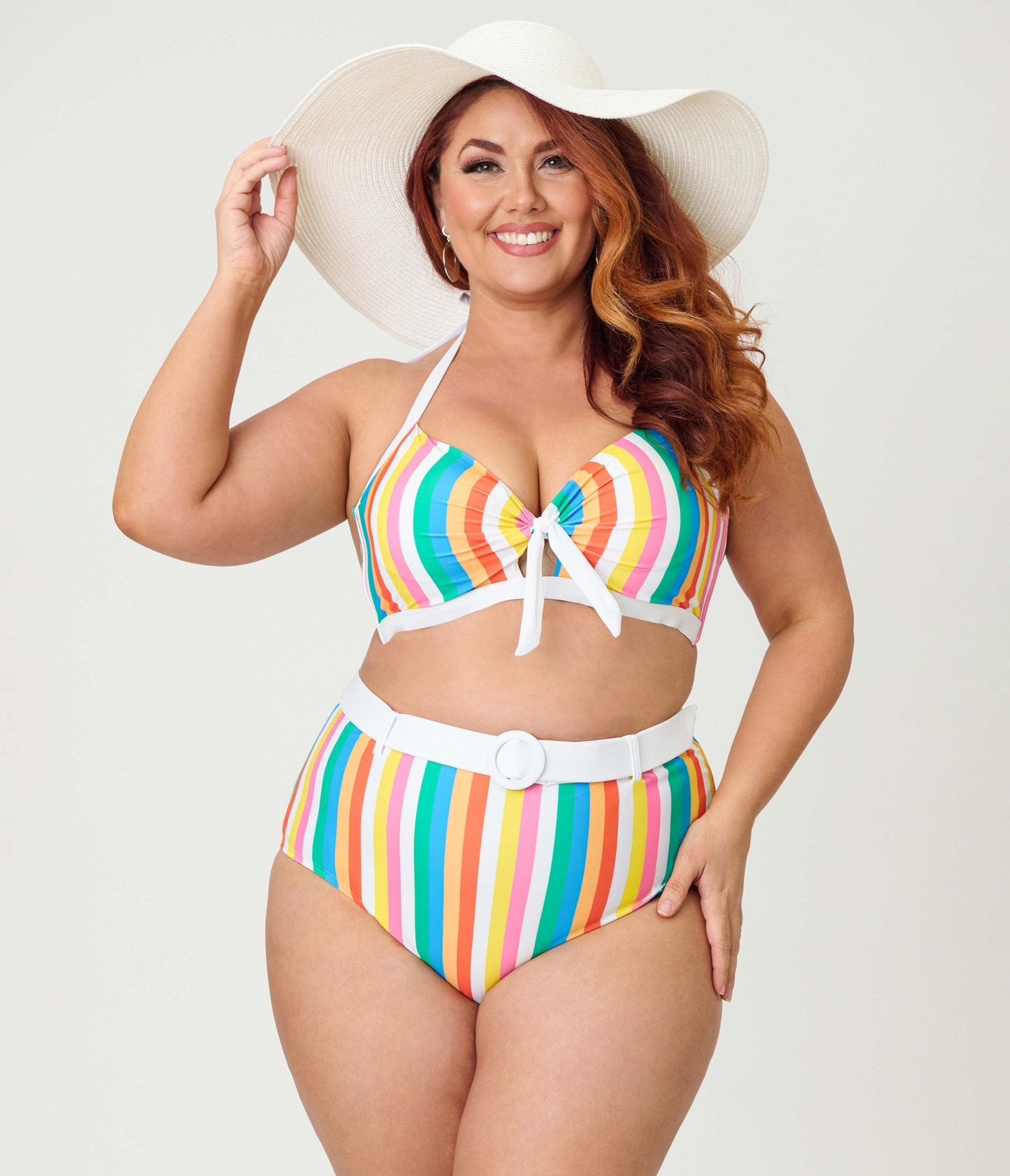 Unique Vintage Plus Size Rainbow Stripe Halter Swim Top - Unique Vintage - Womens, SWIM, TOP