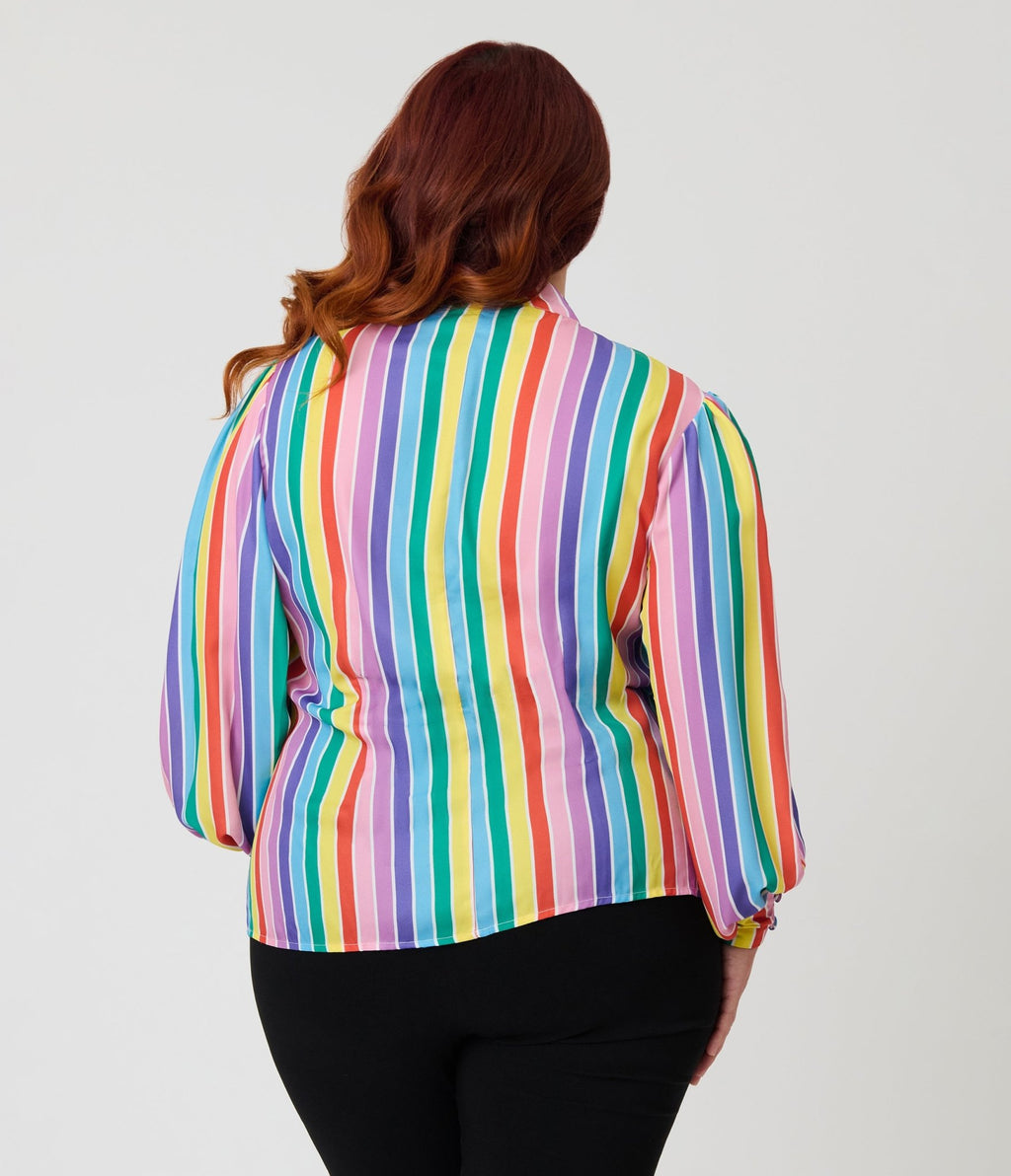 Unique Vintage Plus Size Rainbow Stripe Long Sleeve Gwen Blouse - Unique Vintage - Womens, TOPS, WOVEN TOPS