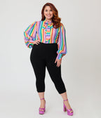 Unique Vintage Plus Size Rainbow Stripe Long Sleeve Gwen Blouse - Unique Vintage - Womens, TOPS, WOVEN TOPS