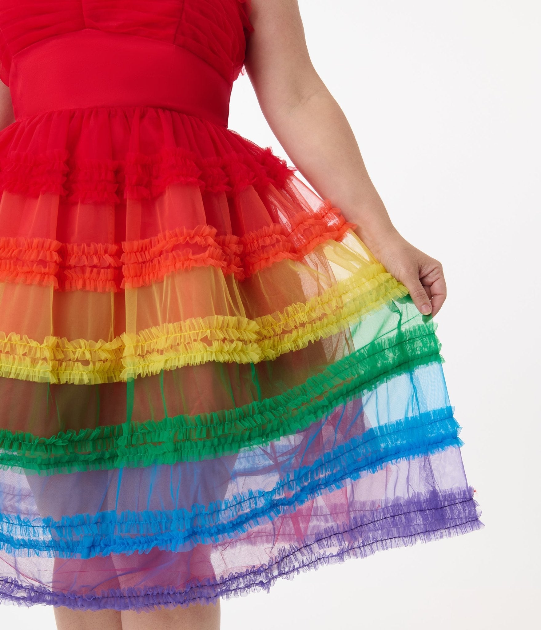 Unique Vintage Plus Size Rainbow Tiered Sheer Midi Dress