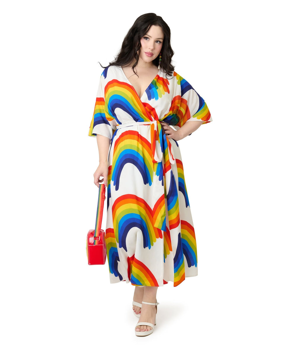 Unique Vintage Plus Size Rainbow Wrap Midi Dress - Unique Vintage - Womens, DRESSES, MIDI