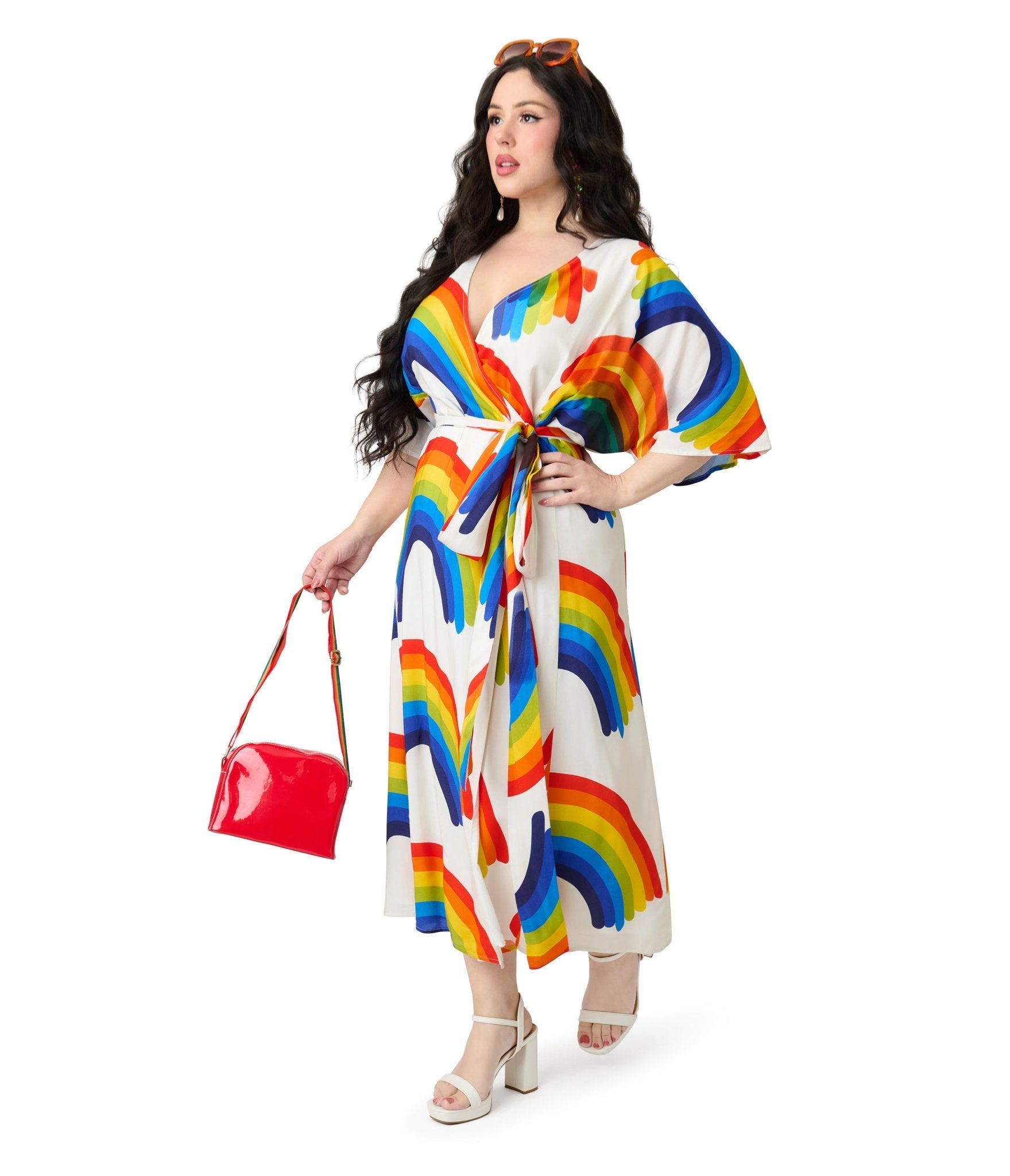 Unique Vintage Plus Size Rainbow Wrap Midi Dress - Unique Vintage - Womens, DRESSES, MIDI