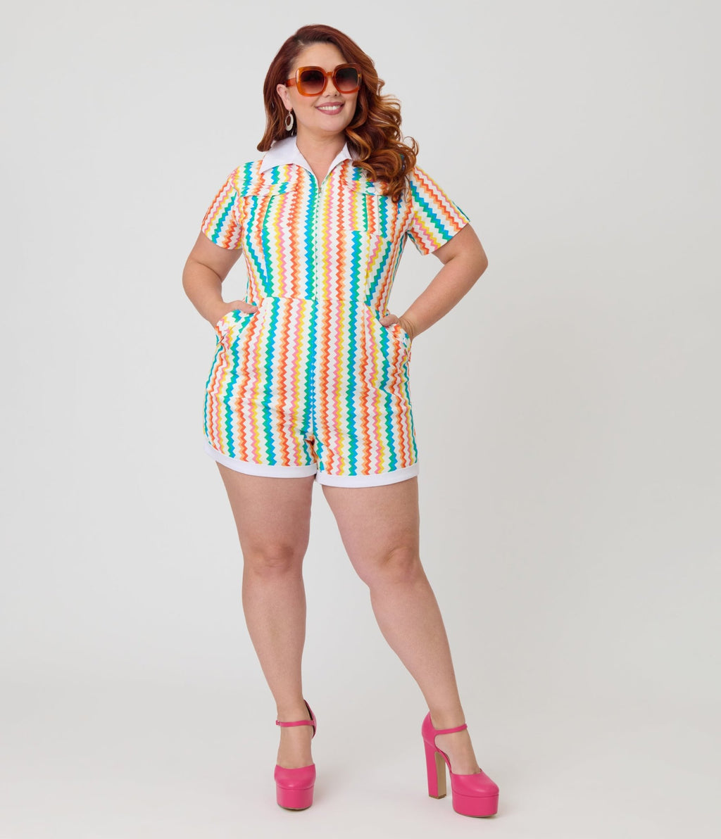 Unique Vintage Plus Size Rainbow Zigzag Stripe Mia Romper - Unique Vintage - Womens, BOTTOMS, ROMPERS AND JUMPSUITS