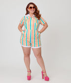 Unique Vintage Plus Size Rainbow Zigzag Stripe Mia Romper - Unique Vintage - Womens, BOTTOMS, ROMPERS AND JUMPSUITS