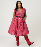 Unique Vintage Plus Size Red Bandana Cotton Shirt Swing Dress - Unique Vintage - Womens, DRESSES, SWING