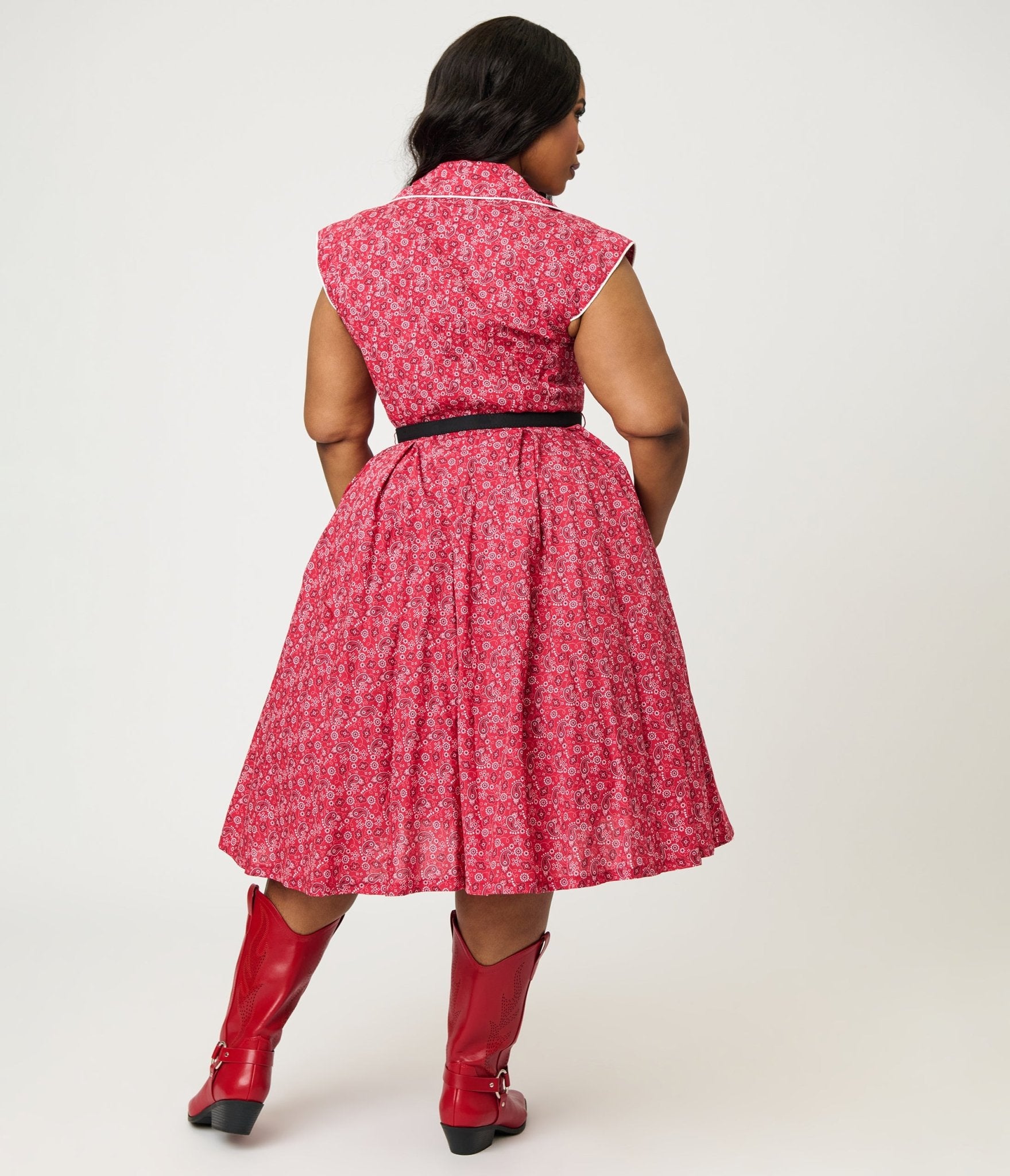 Unique Vintage Plus Size Red Bandana Cotton Shirt Swing Dress - Unique Vintage - Womens, DRESSES, SWING