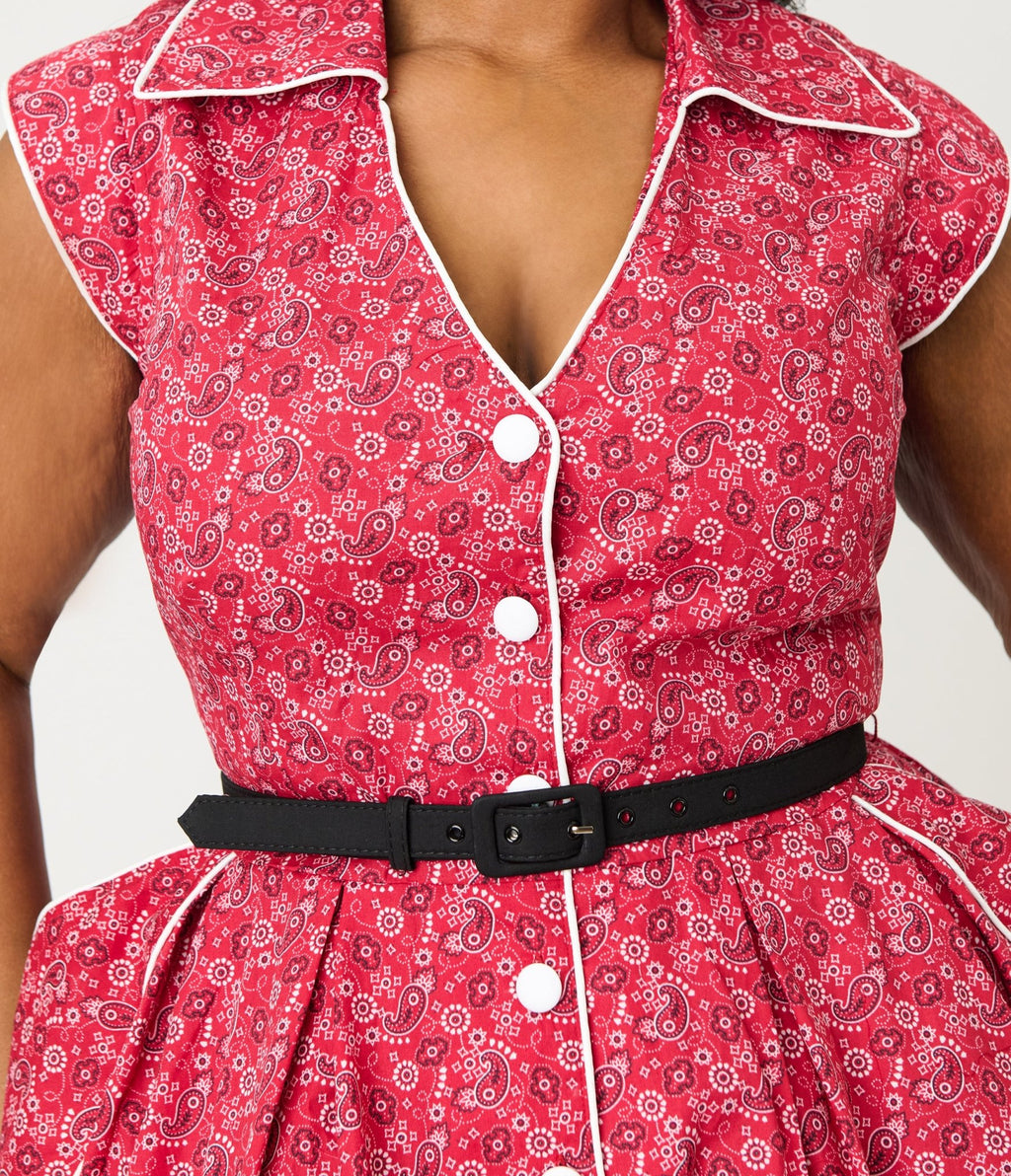 bandana dress red Unique Vintage Plus Size Red Bandana Cotton Shirt Swing Dress