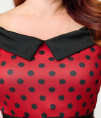Unique Vintage Plus Size Red & Black Polka Dot Off the Shoulder Swing Dress - Unique Vintage - Womens, DRESSES, SWING