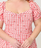 Unique Vintage Plus Size Red Gingham & Cherries Puff Sleeve Midi Dress - Unique Vintage - Womens, DRESSES, MIDI