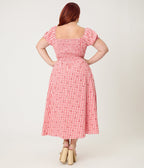 Unique Vintage Plus Size Red Gingham & Cherries Puff Sleeve Midi Dress - Unique Vintage - Womens, DRESSES, MIDI