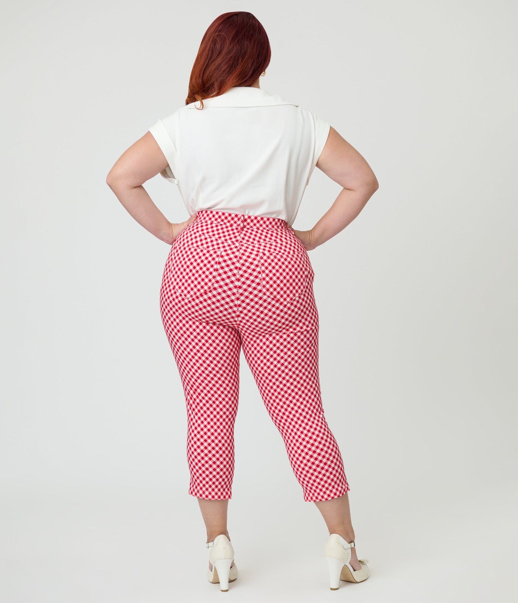 Unique Vintage Plus Size Red Gingham Rachelle Capri Pants - Unique Vintage - Womens, BOTTOMS, PANTS