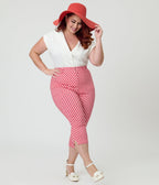 Unique Vintage Plus Size Red Gingham Rachelle Capri Pants - Unique Vintage - Womens, BOTTOMS, PANTS