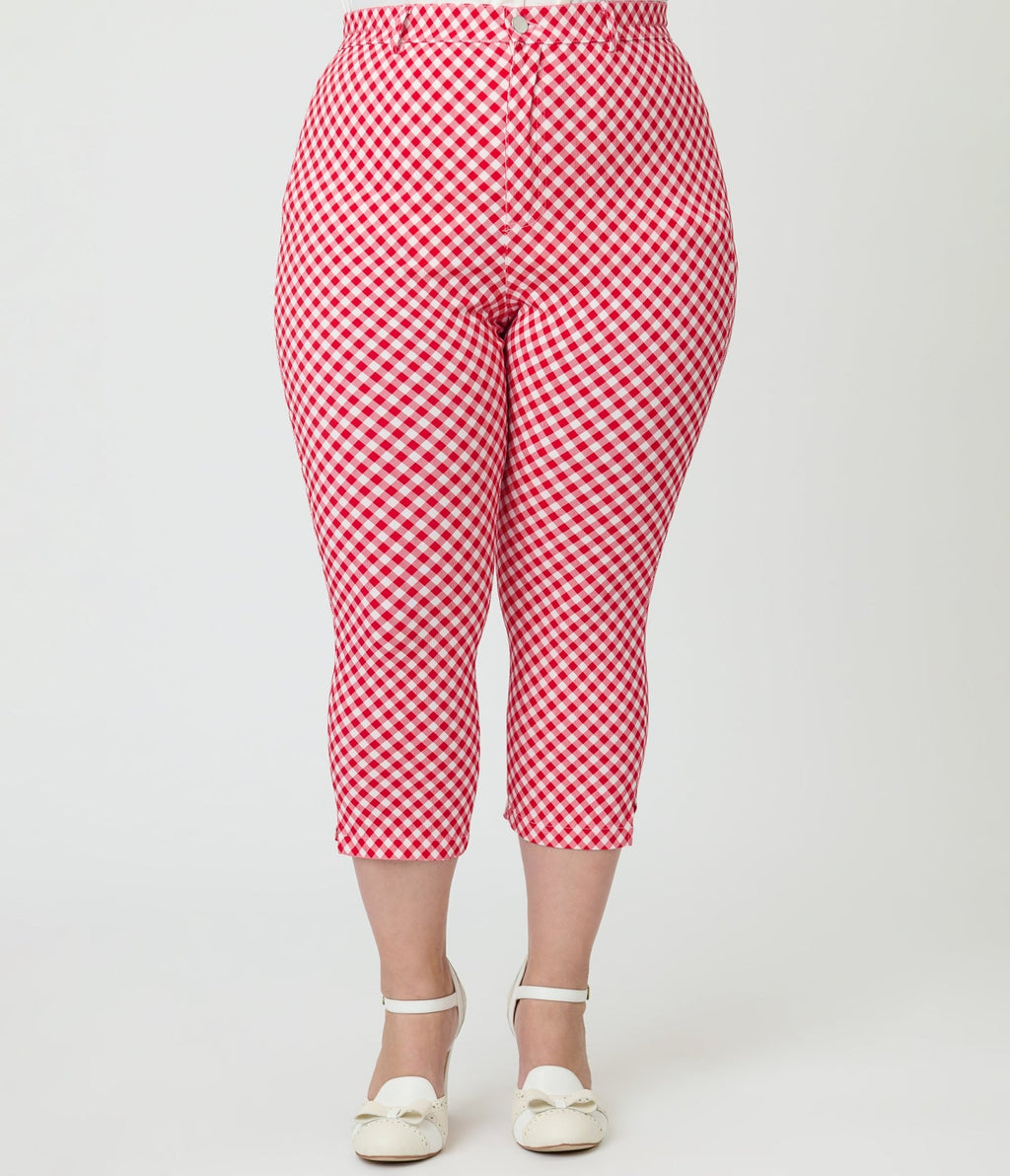 Unique Vintage Plus Size Red Gingham Rachelle Capri Pants - Unique Vintage - Womens, BOTTOMS, PANTS
