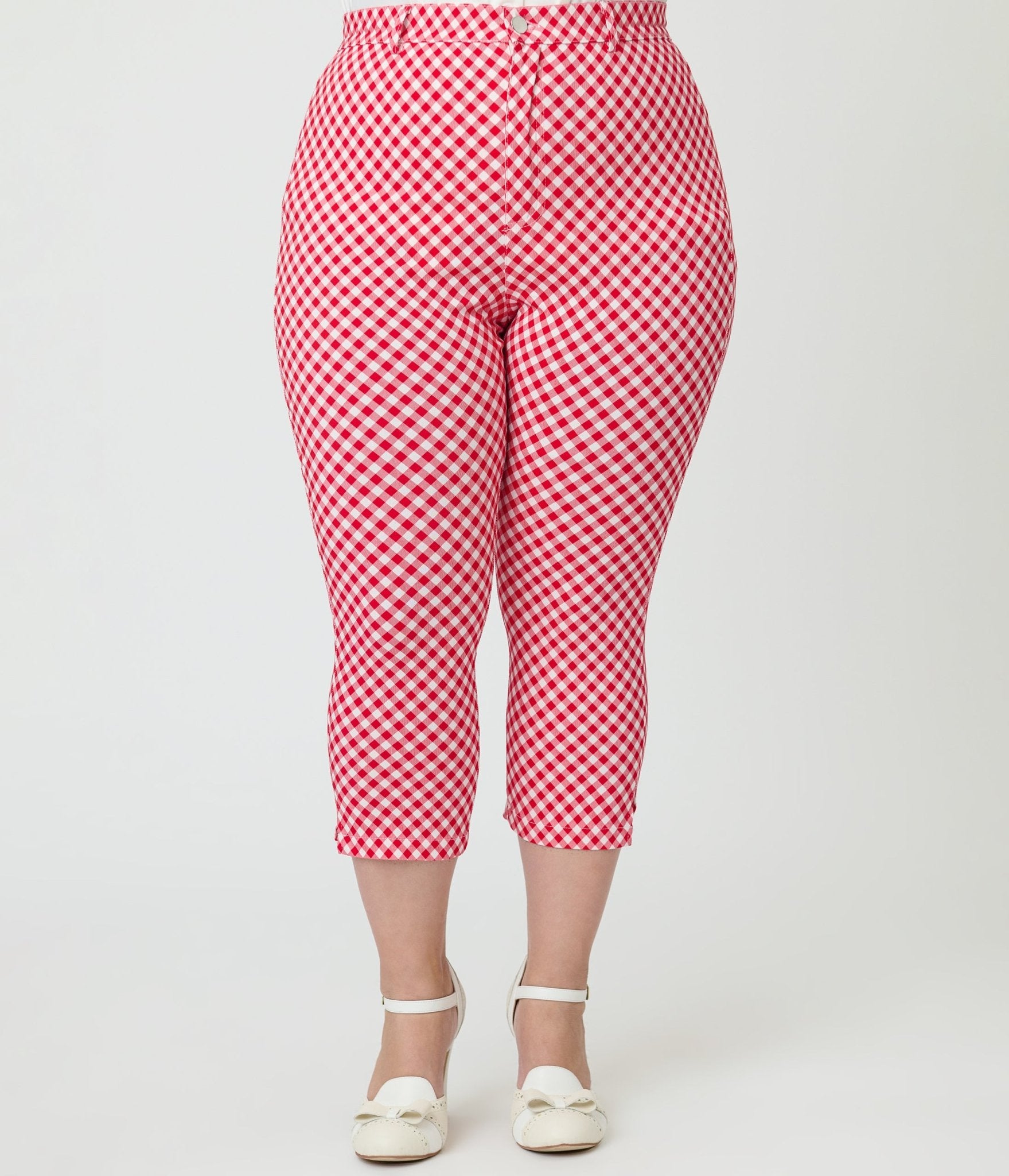 Unique Vintage Plus Size Red Gingham Rachelle Capri Pants - Unique Vintage - Womens, BOTTOMS, PANTS