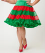 Unique Vintage Plus Size Red & Green Christmas Stripe Ruffled Petticoat Crinoline