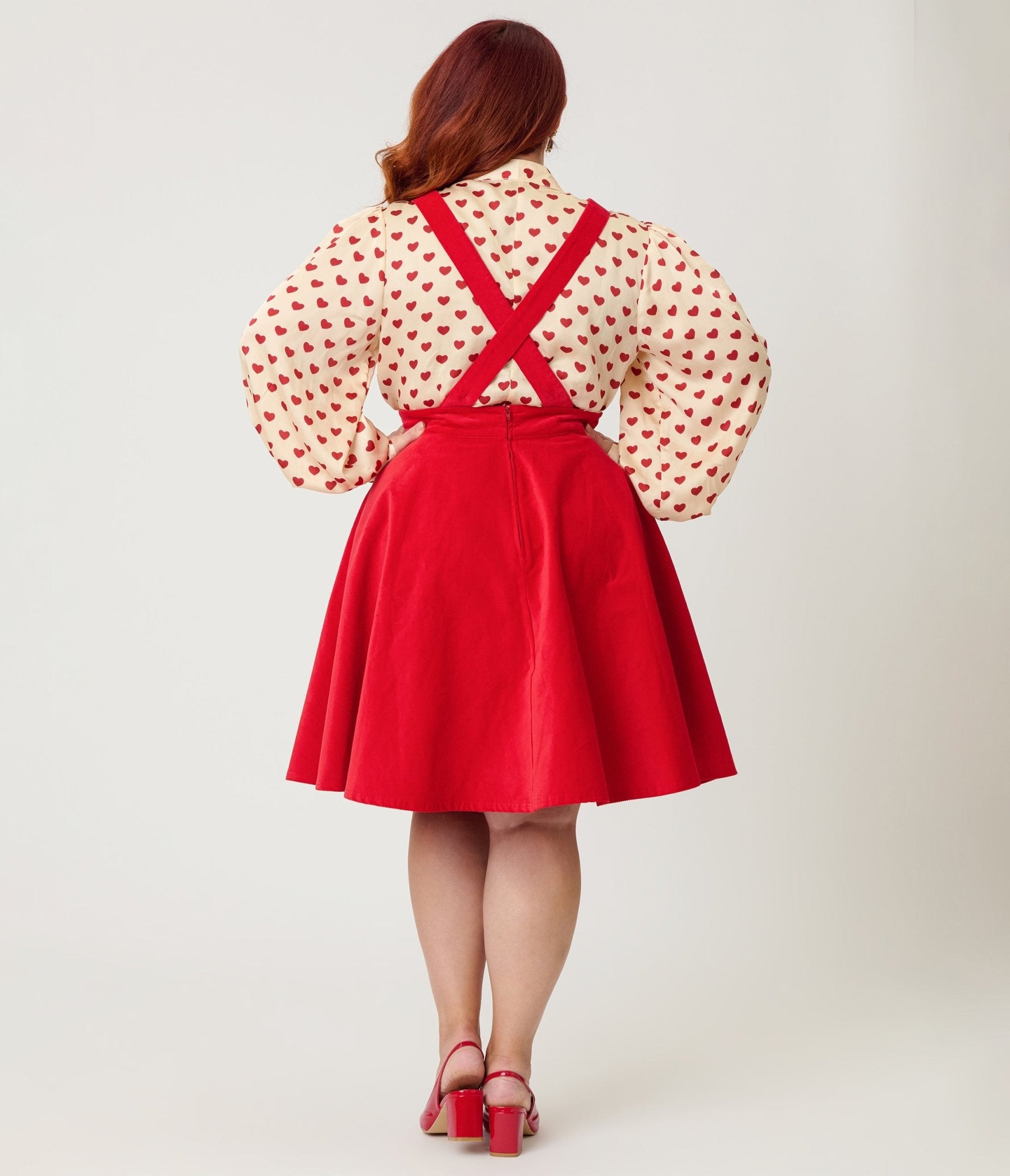 Unique Vintage Plus Size Red Heart Bib Pinafore Skirt Unique Vintage Plus Size Red Heart Bib Pinafore Skirt