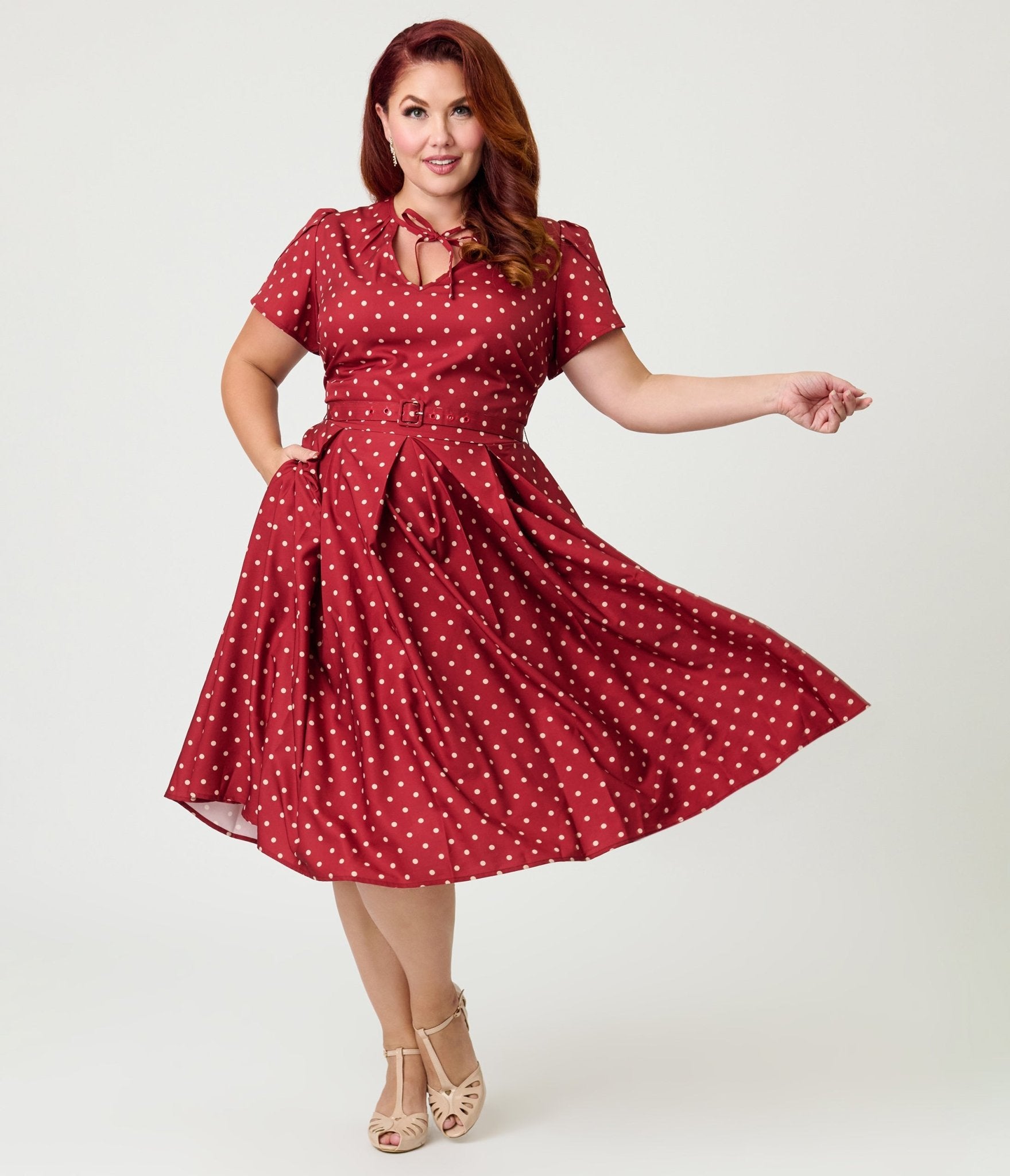 Unique Vintage Plus Size Red & Ivory Polka Dot Dahlia Swing Dress 4X/28W-30W Unique Vintage Plus Size Red & Ivory Polka Dot Dahlia Swing Dress 4X/28W-30W