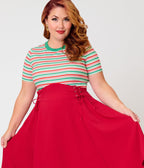 Unique Vintage Plus Size Red Lace Up Swing Skirt - Unique Vintage - Swing Skirts