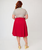 Unique Vintage Plus Size Red Lace Up Swing Skirt - Unique Vintage - Swing Skirts
