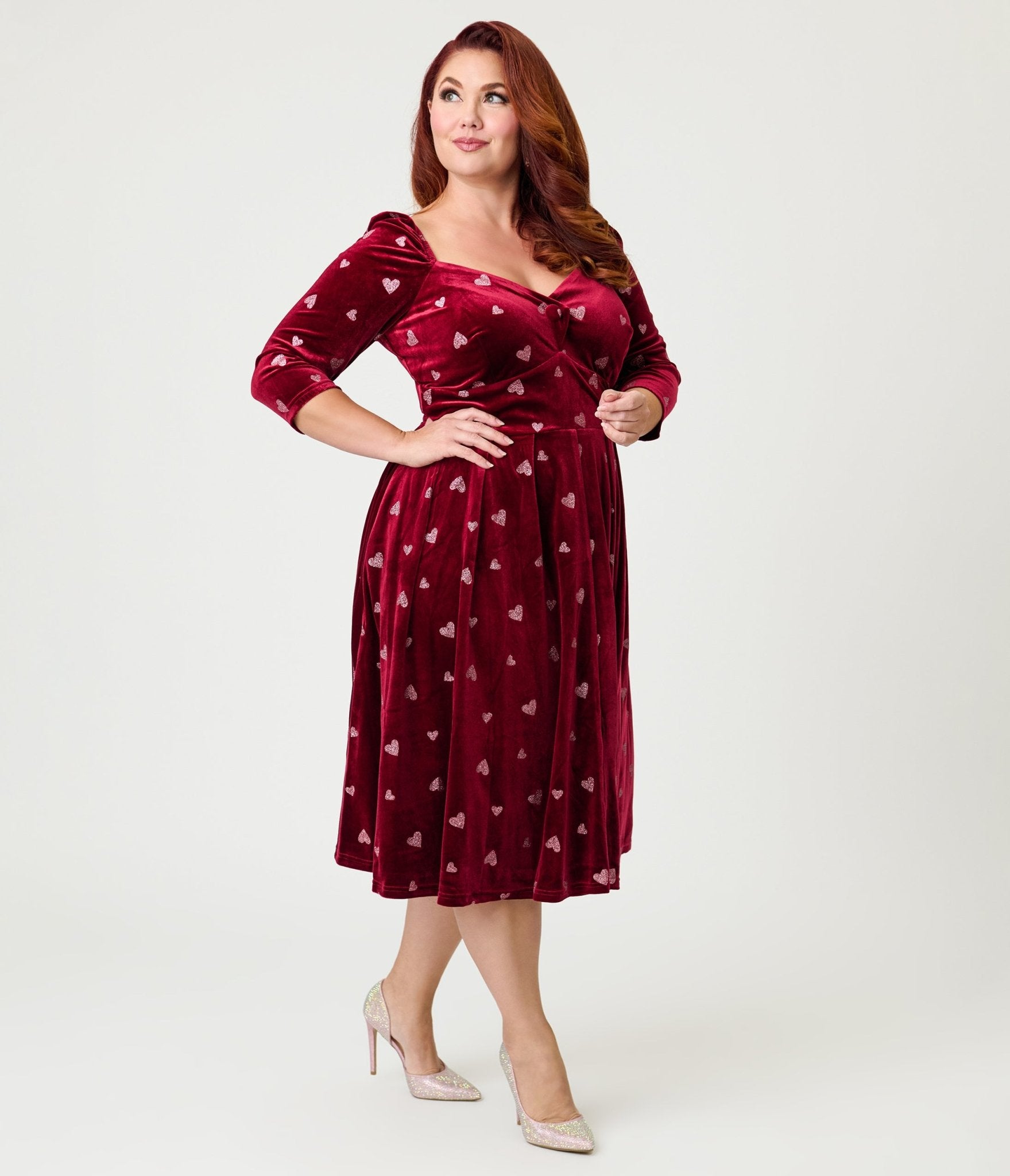 Unique Vintage Plus Size Red & Pink Glitter Heart Velvet Lamar Swing Dress 2X/20W-22W Unique Vintage Plus Size Red & Pink Glitter Heart Velvet Lamar Swing Dress 2X/20W-22W