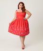 Unique Vintage Plus Size Red & Pink Hearts Cutout Swing Dress