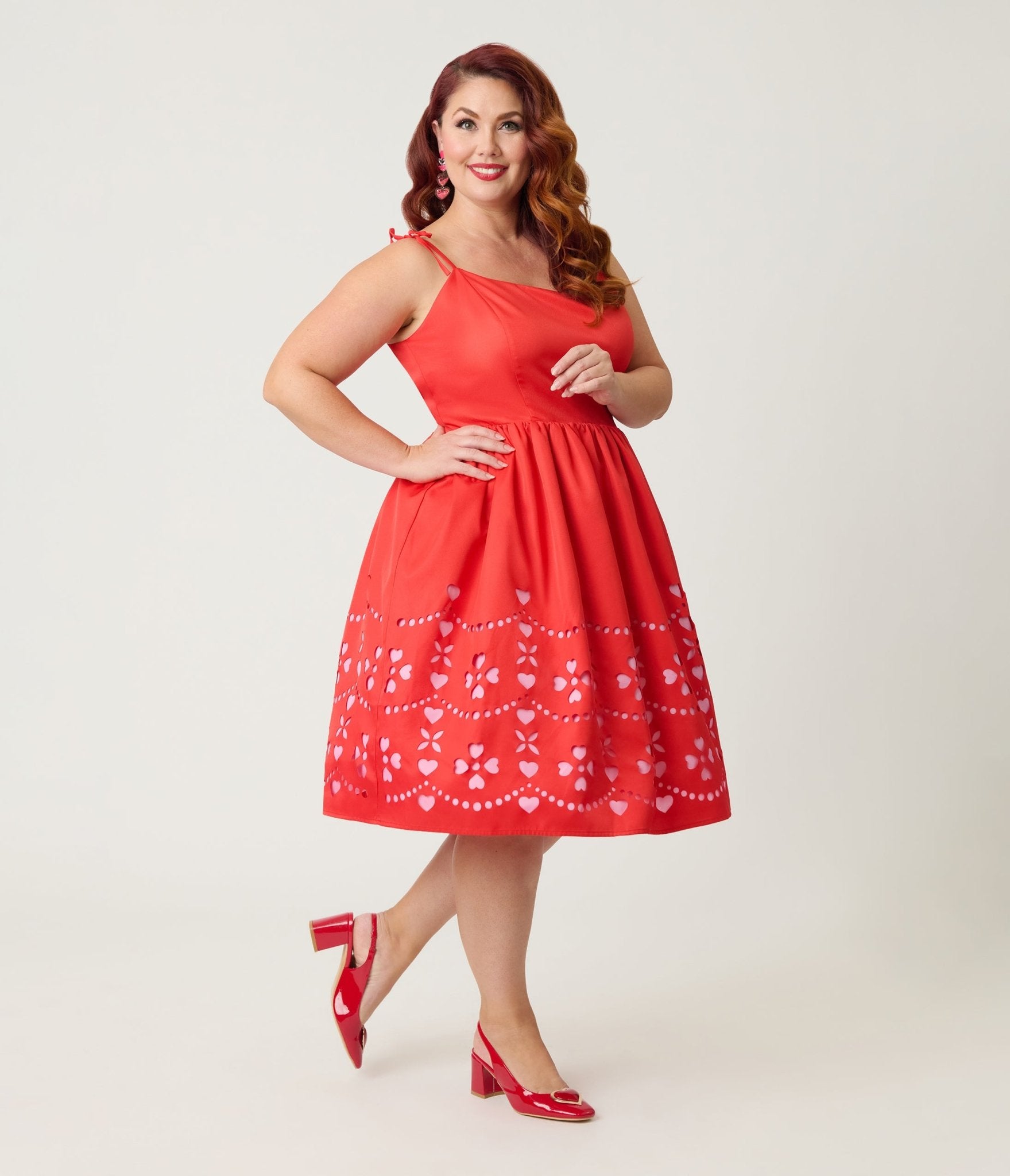 Unique Vintage Plus Size Red & Pink Hearts Cutout Swing Dress - Unique Vintage - Womens, DRESSES, SWING