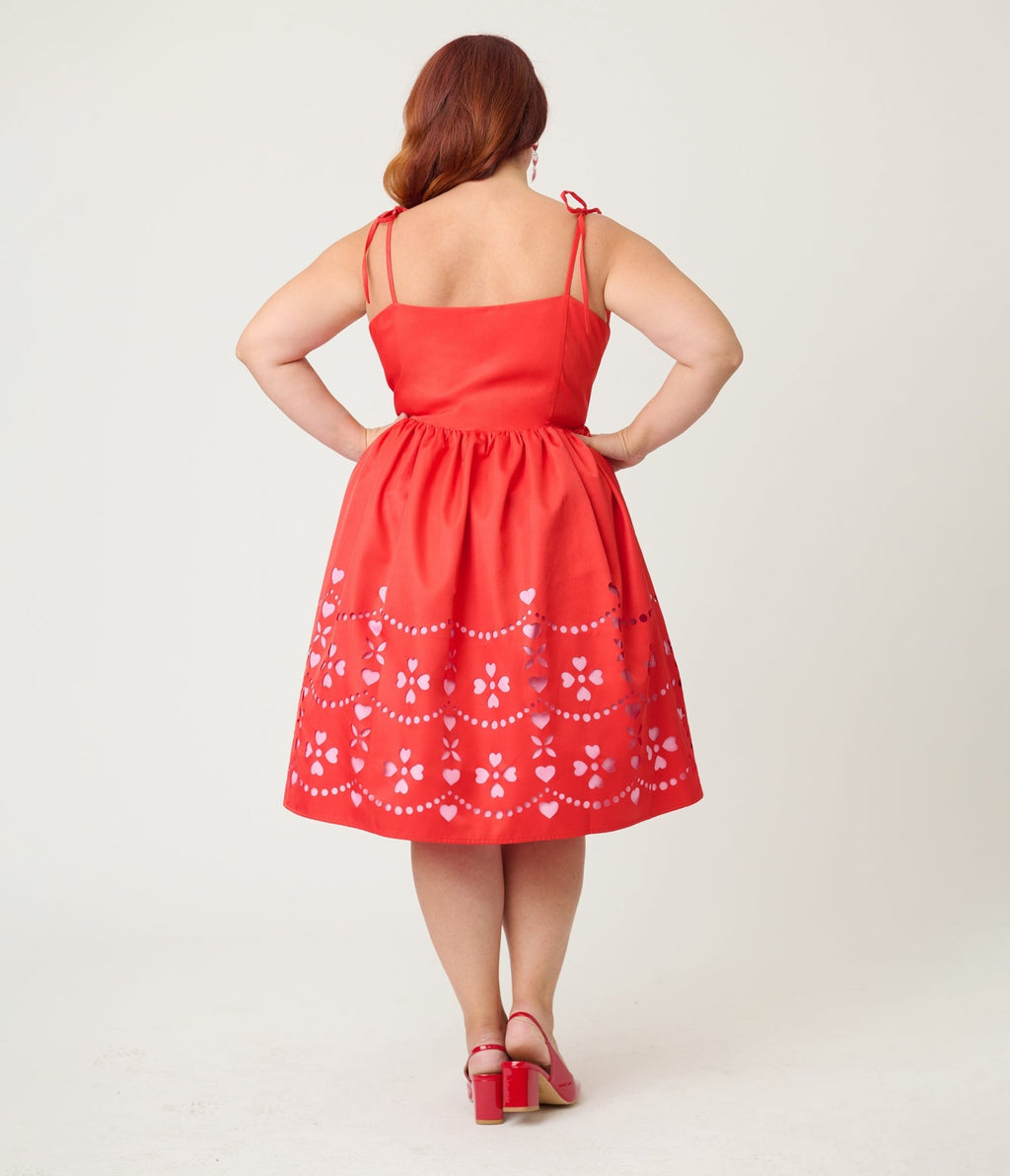 Unique Vintage Plus Size Red & Pink Hearts Cutout Swing Dress - Unique Vintage - Womens, DRESSES, SWING