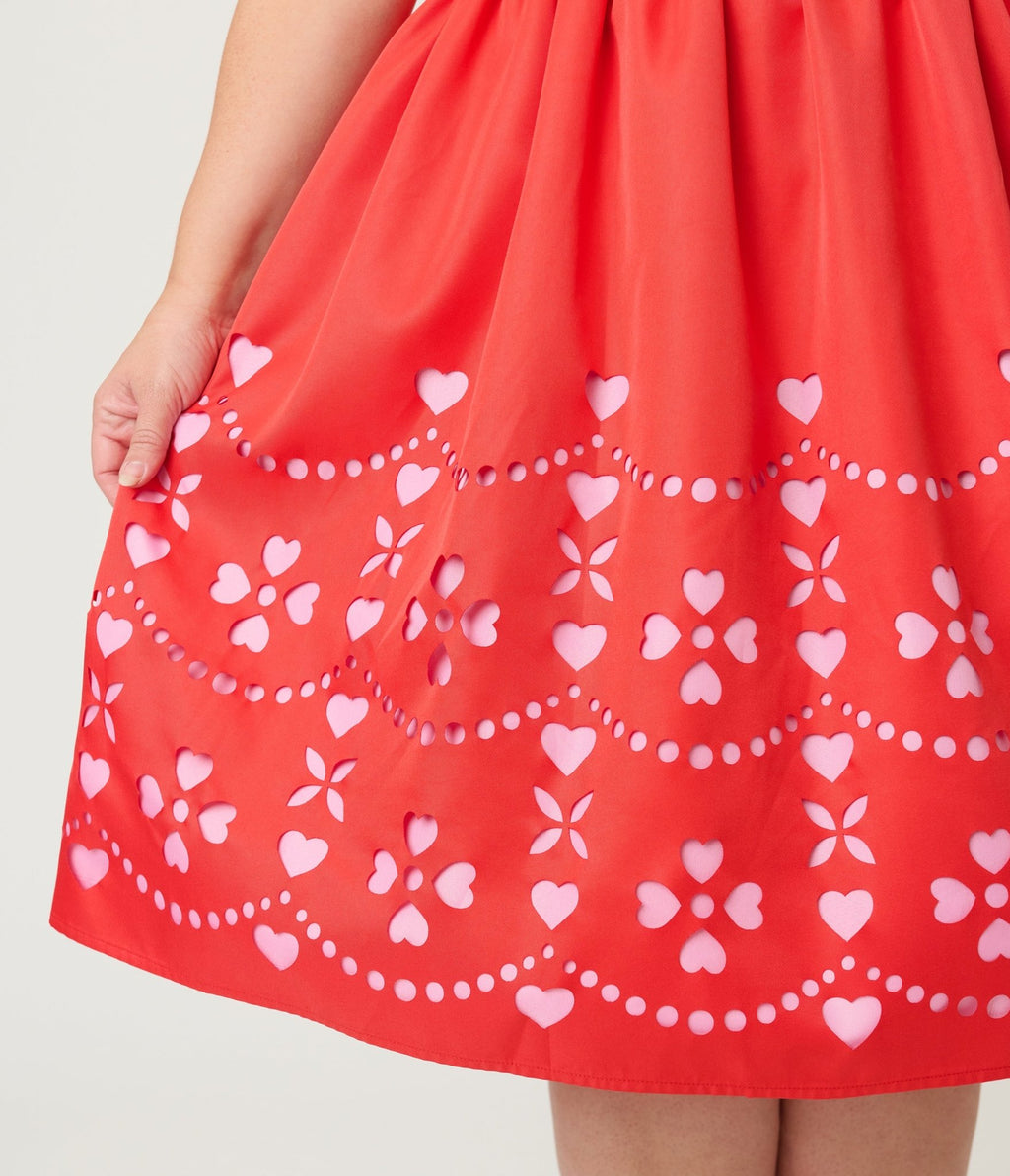 Unique Vintage Plus Size Red & Pink Hearts Cutout Swing Dress - Unique Vintage - Womens, DRESSES, SWING