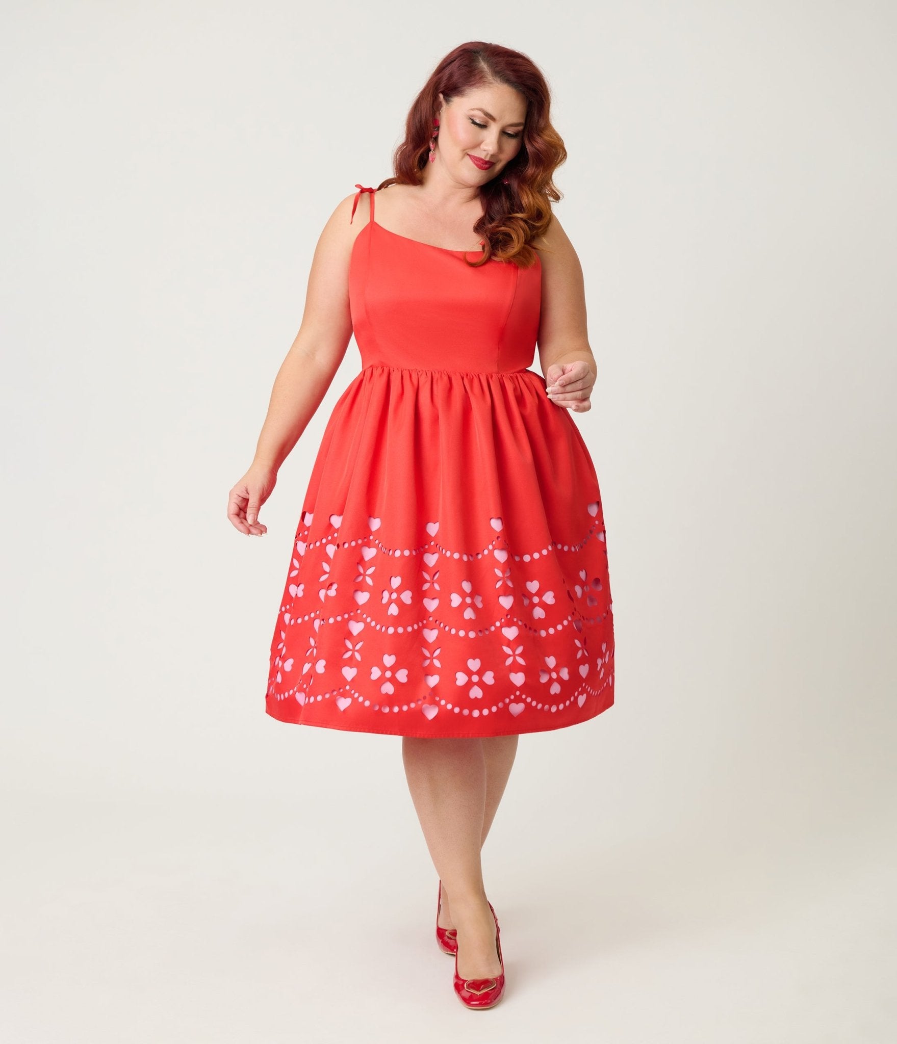 Unique Vintage Plus Size Red & Pink Hearts Cutout Swing Dress - Unique Vintage - Womens, DRESSES, SWING