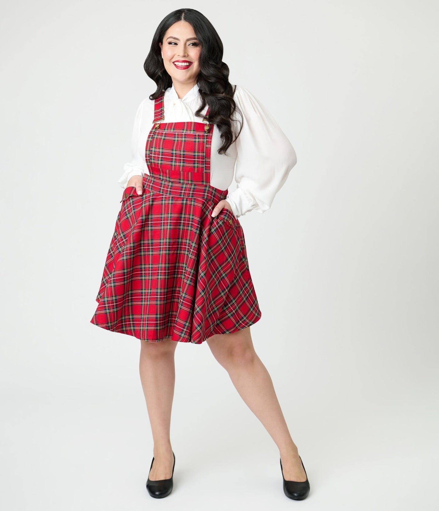 Unique Vintage Plus Size Red Plaid Brionne Pinafore Skirt - Unique Vintage - Womens, BOTTOMS, SKIRTS