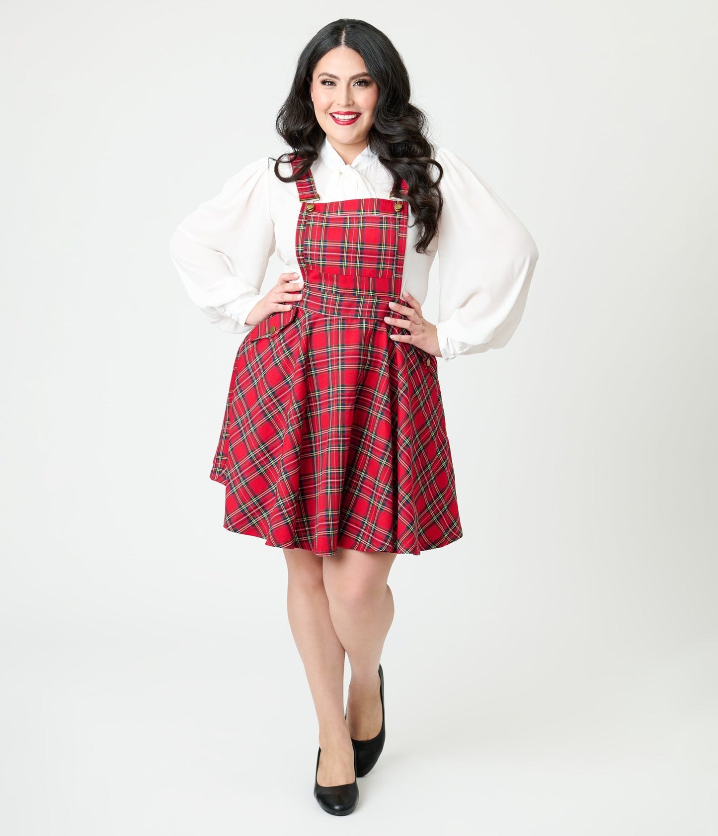Unique Vintage Plus Size Red Plaid Brionne Pinafore Skirt - Unique Vintage - Womens, BOTTOMS, SKIRTS