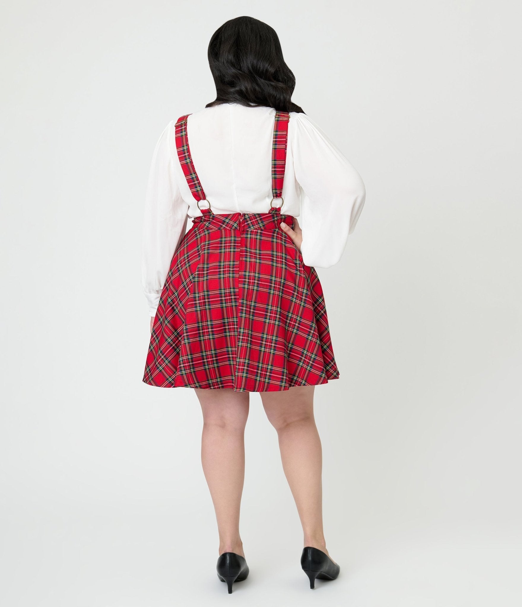Unique Vintage Plus Size Red Plaid Brionne Pinafore Skirt - Unique Vintage - Womens, BOTTOMS, SKIRTS