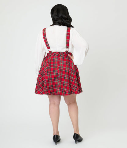 Unique Vintage Plus Size Red Plaid Brionne Pinafore Skirt - Unique Vintage - Womens, BOTTOMS, SKIRTS
