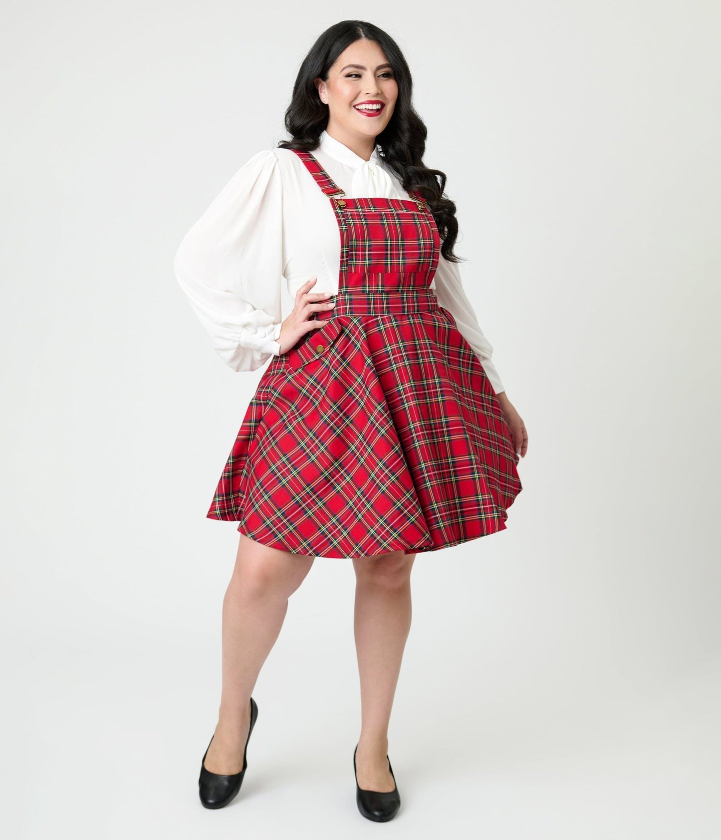Unique Vintage Plus Size Red Plaid Brionne Pinafore Skirt - Unique Vintage - Womens, BOTTOMS, SKIRTS