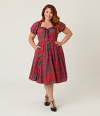 Unique Vintage Plus Size Red Plaid Button Front Swing Dress - Unique Vintage - Womens, DRESSES, SWING