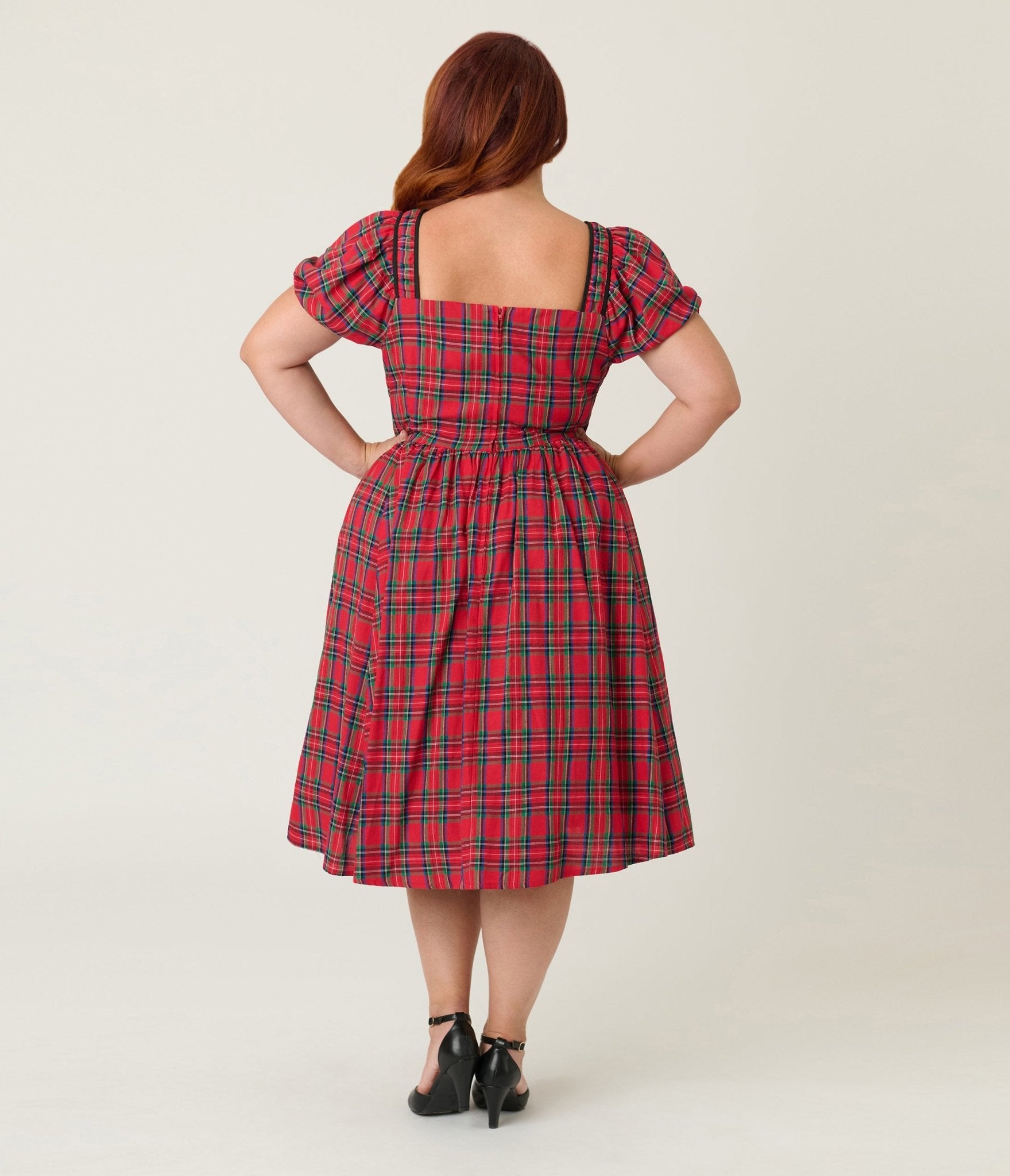 Unique Vintage Plus Size Red Plaid Button Front Swing Dress - Unique Vintage - Womens, DRESSES, SWING