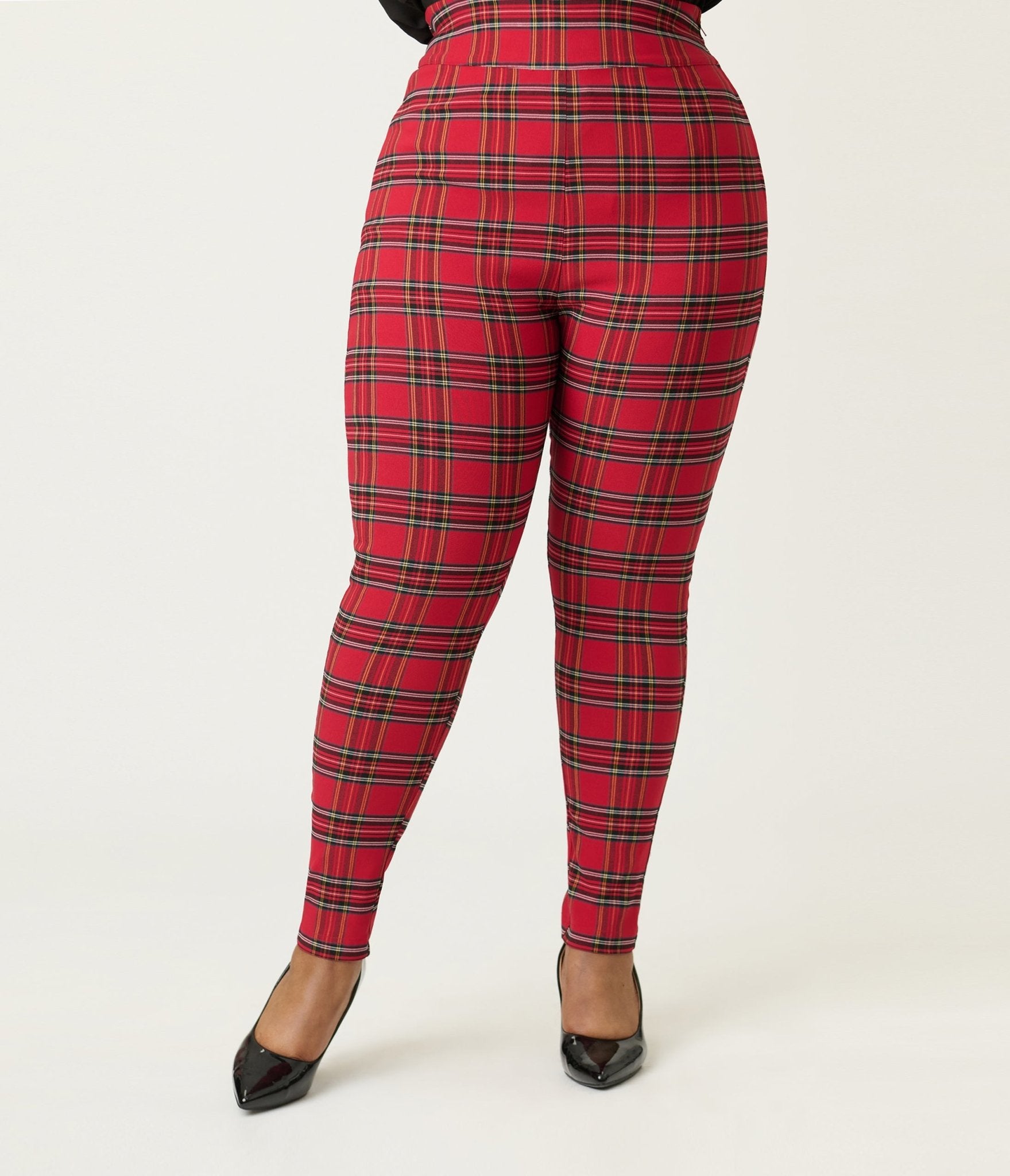 Unique Vintage Plus Size Red Plaid High Waist Rizzo Cigarette Pants - Unique Vintage - Womens, BOTTOMS, PANTS