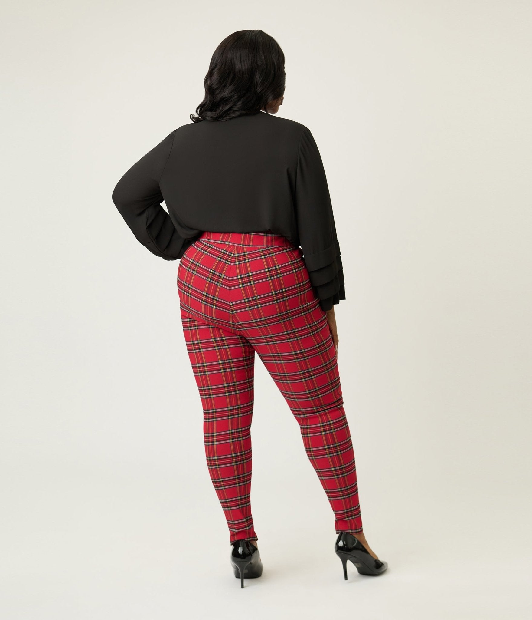 Unique Vintage Plus Size Red Plaid High Waist Rizzo Cigarette Pants - Unique Vintage - Womens, BOTTOMS, PANTS