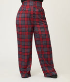Unique Vintage Plus Size Red Plaid High Waist Trousers - Unique Vintage - Womens, BOTTOMS, PANTS
