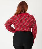 Unique Vintage Plus Size Red Plaid Long Sleeve Cardigan - Unique Vintage - Womens, TOPS, SWEATERS