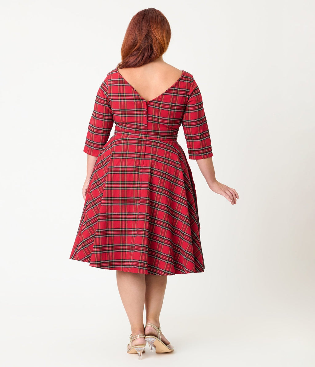 Unique Vintage Plus Size Red Plaid Sleeved Devon Swing Dress - Unique Vintage - Womens, DRESSES, SWING
